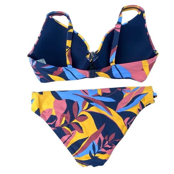 Sunseekers yellow, blue & pink abstract leaf print 2 piece bikini set - Picture 2 of 15